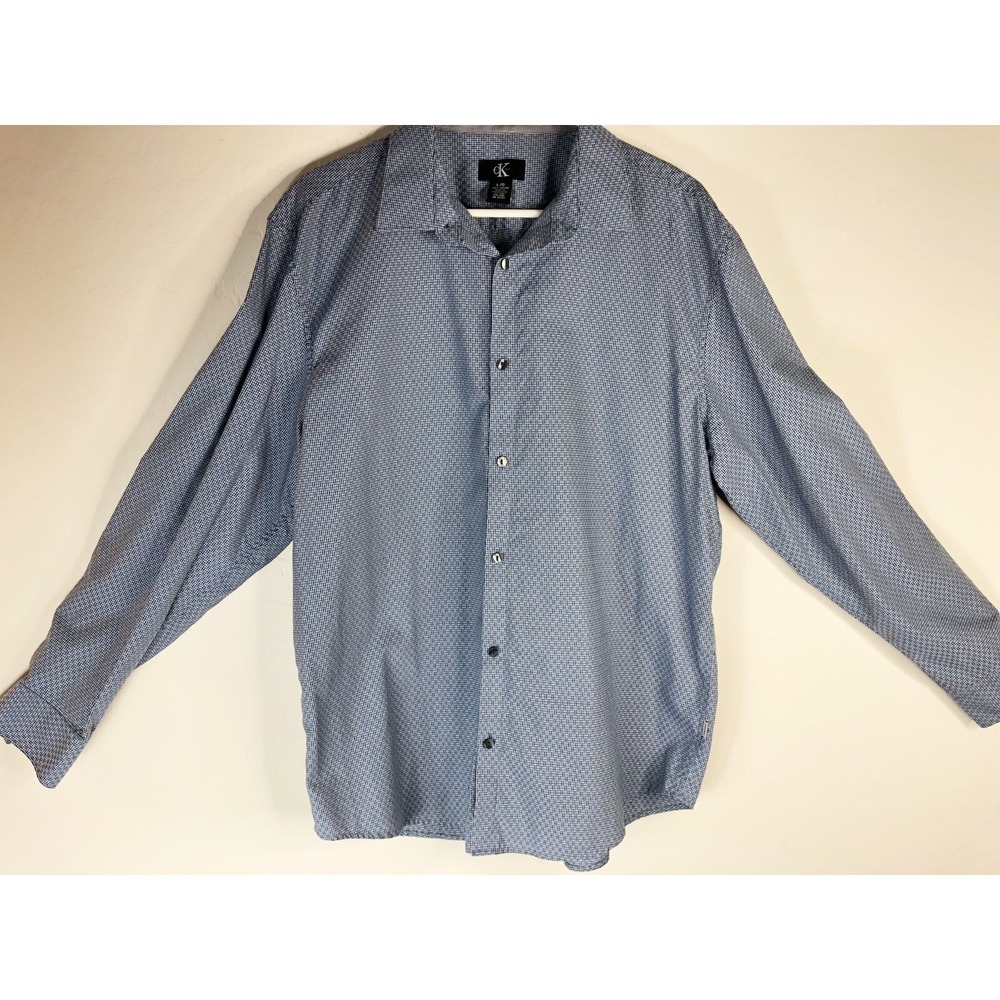 CALVIN KLEIN Mens Large Button Front Dress Shirt Blue‎